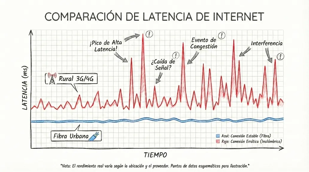 Gráfico de latencia en zonas rurales de Itapúa