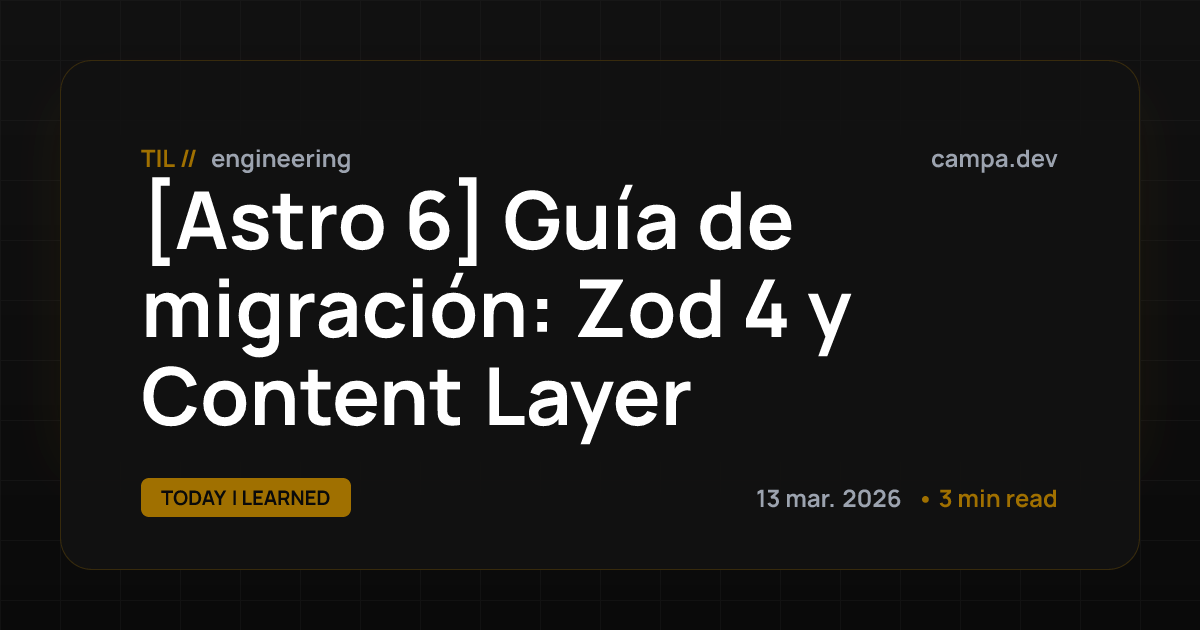 [Astro 6] Guía de migración: Zod 4 y Content Layer | Hugo Campañoli